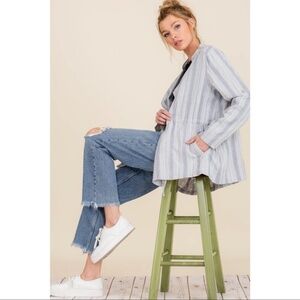 Thread Essentials Soft Lightweight Stripe Linen Jacket M Blue White 9730
